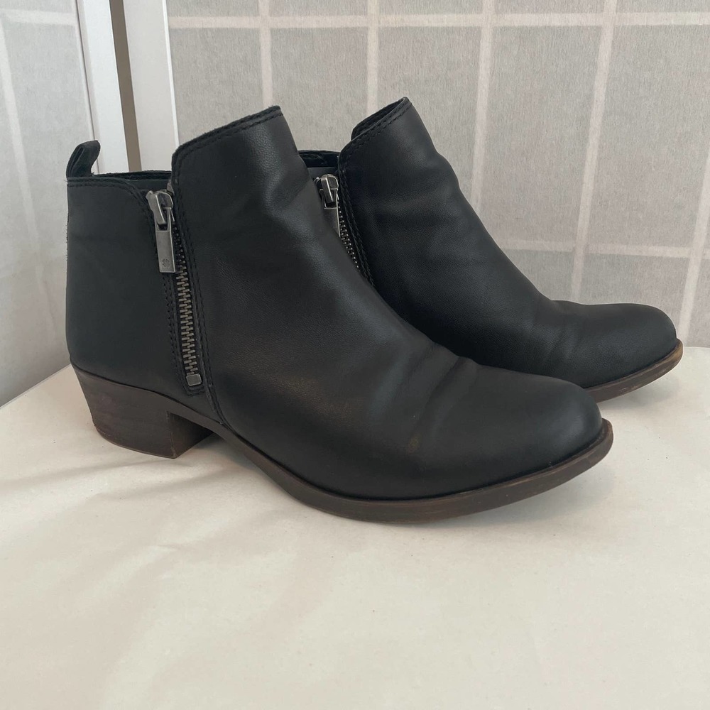 Lucky Brand Basel Boot Sz 7.5 Black Leather Office Business Casual Work Bohemian